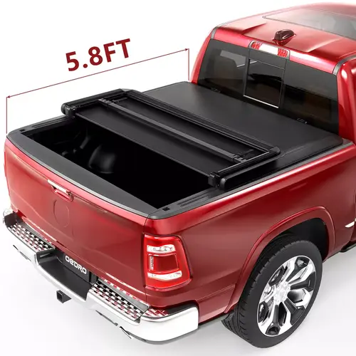 【toolupgrade】[Fits 2007-2013 Chevrolet Silverado & GMC Sierra 1500 Crew Cab Only] 5.8 FT Bed, Soft Tri-fold Truck Bed Tonneau Cover