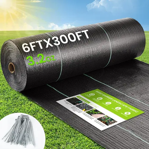 Heavy Duty Weed Barrier Landscape Fabric - 6ft×300ft, 3.2oz Premium UV-Resistant Outdoor Ground Cover with Quick Cut Lines for Organic Gardens, Drip Irrigation, Agricultural Use