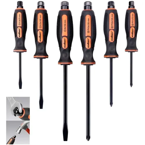 HORUSDY 6-Piece Magnetic Screwdriver Kit - 3 Phillips, 3 Flat Head Tips, Heat-Treated, Multifunctional DIY Screwdriver for Fastening, Seized Screw Pull, Wallrack Quick Grab Tasks