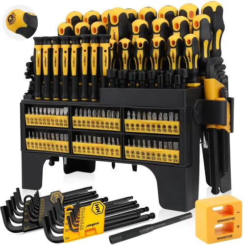 HORUSDY Magnetic Tips Screwdriver Set with Plastic Racking - Corrosion-Resist Tools and Gadgets Including SAE & Metric Hex Keys, Precision Screwdriver, Magnetizer Demagnetizer for Organization, Gifts for Boyfriend,toolupgrade