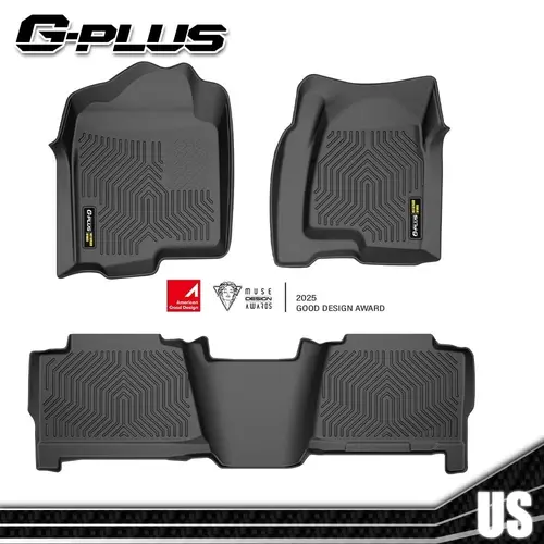 G-PLUS Synthetic Resilient Removable High-Strength Truck Floor Mats - Car Interior Accessory for 1999-2006 Chevy Silverado/GMC Sierra Crew Cab, All-Weather Waterproof Anti-Slip 1st & 2nd Row Liners Protector, Black, Easy To Clean,toolupgrade