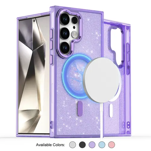 Glitter Bling MagSafe Magnetic Acrylic Cover for Samsung Galaxy S26 Ultra, S25, S24, S23, S24 FE 5G - Durable Shockproof Wireless Protection Accessory, Mother's Day Gift for Her, Accessories