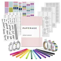 PAPERAGE Journaling & Scrapbooking Kit with Vegan Leather Cover, Office Stationery Supplies Including The Notebook with Dotted Pages, Fineliner Pens, Sticker Sets, Stencil Sheets, Washi Tapes, Planner for Bujo Aesthetic