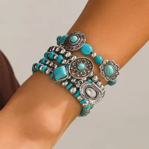 Boho Style Turquoise Decorated Beaded Bracelet, Premium Bracelet, Fashionable High Quality Bracelet for Women, Trendy Versatile & Exquisite Jewelry for Birthday Gift, Gifts for Wife