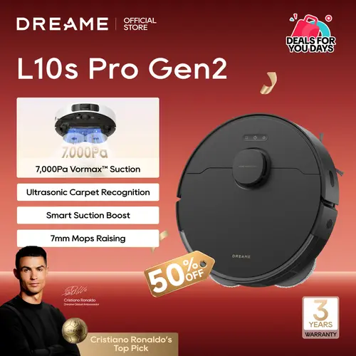 DREAME L10s Pro Gen 2 Robot Vacuum and Mop Combo, 7000Pa Suction, DuoScrub Mopping,7mm Auto Lifting Mop, Ultrasonic Carpet Detection, All-Rubber Roller Brush, Ideal for Pet Hair, Hard Floor and Carpet Cleaner Machine Dust Collector, Household Appliances,,
