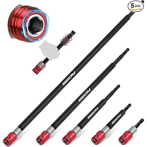 SEDY Magnetic Screwdriver Bit Holder Set [Father's Day Gift], 5-Piece 1/4-Inch Hex Shank Quick Release Drill Bit Extension Adapter, Durable CRV Steel Magnetic Tool Holder, Universal for Impact Drivers, 2",4",6",12",17" Long Tool Accessories,toolupgrade