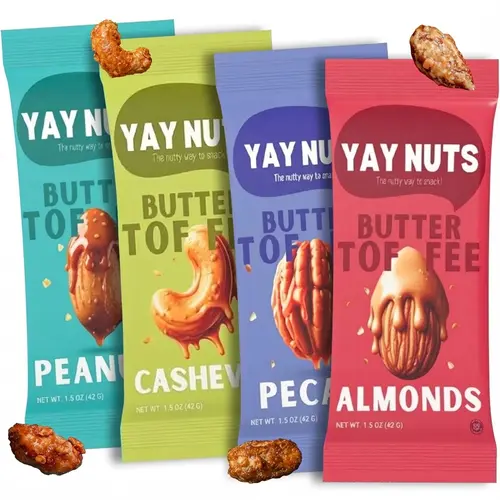 Yay Nuts 4-Flavor Sampler Pack - Mixed Flavor Nuts (Peanut, Almond) with Protein, Ready-to-Eat Nut Snack Packs, Healthy Snacks