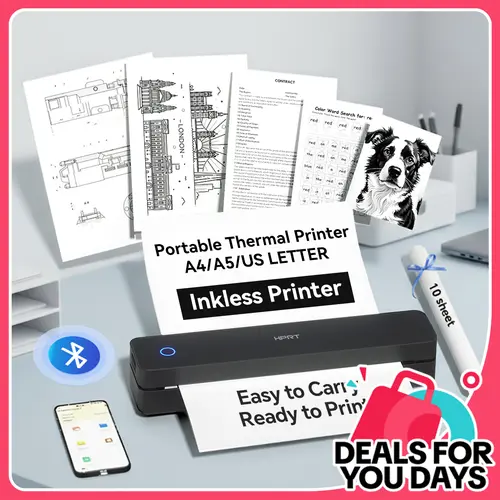 Portable Wireless Bluetooth Thermal Printer, Inkless Travel Printer for iOS Android Laptop, Mobile Printer for Home Office, Supports 8.5x11 US Letter & A4 Paper#SummerSale