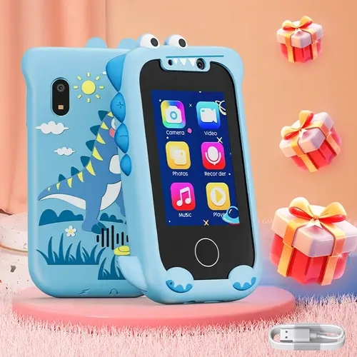 Cartoon Dinosaur Pattern Smart Phone, Touch Screen HD Digital Dual Camera Cell Phone with 12 Habit Tracker, MP3 Music Player, Learning Games for Christmas Birthday Gifts