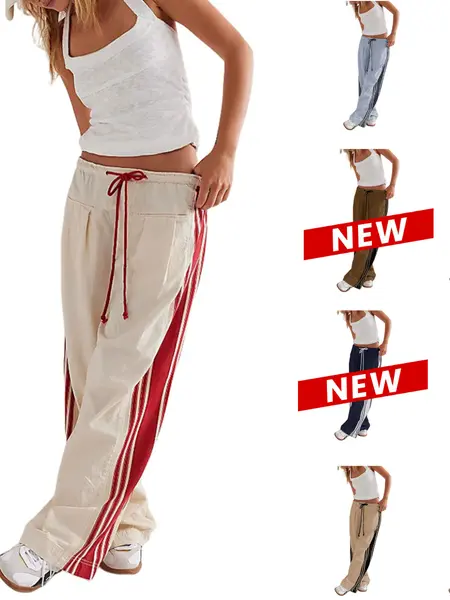 Yeokou Women's High Rise Wide Leg Track Pants - Drawstring, Side Striped, Slouchy Palazzo Pants with Pockets, Adjustable Minimalist Activewear for Athletic Sportswear,summerwins,summeroutfits,vacationoutfits,beachoutfits,back to school shopping,sohochic