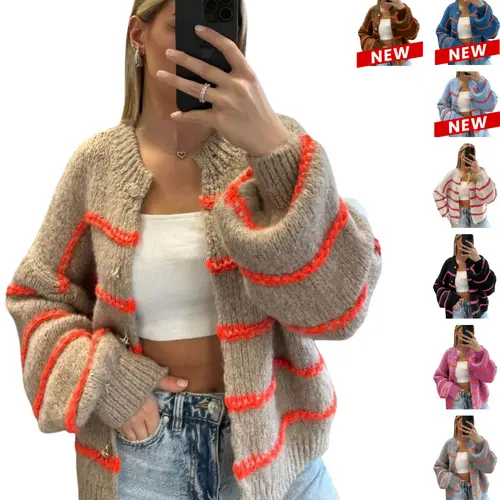 UANEO Womens Striped Cardigan Sweaters Casual Open Front Long Sleeve Button Down Knit Outwear