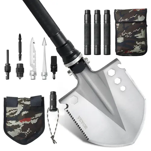 13-in Survival Shovel Tactical Folding Durable Steel Multitool, Heavy-Duty Camping Tools for Hiking Emergencies Bushcrafting, Adult Outdoor Tactical Tool Survival Gear Accessory, Multifunctional Tool,toolupgrade