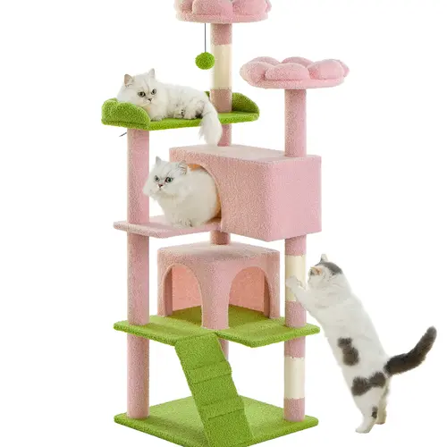 MADE 4 PETS 54-Inch Modern Freestanding Cat Tree, Kitten Condo for Small-Medium Cats & Kittens, with Sisal Scratching Post, Climbing Ladder, Play House, Hiding Spot & Entertainment Features, Protects Furniture