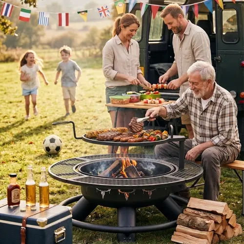 BALI OUTDOORS 47 Inch Wood Fire Pit with Removable Cooking Grill - Round Heavy Duty Modern Firepit Stove for Outdoor Cooking & Gatherings Christmas Gift