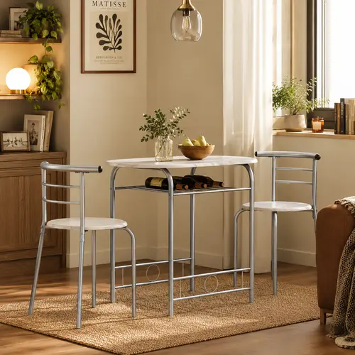 Yaheetech 3-Piece Modern Dining Room Sets, Indoor Steel-Leg Furniture with Storage Rack, Space-Saving Apartment Kitchen Furniture for 2