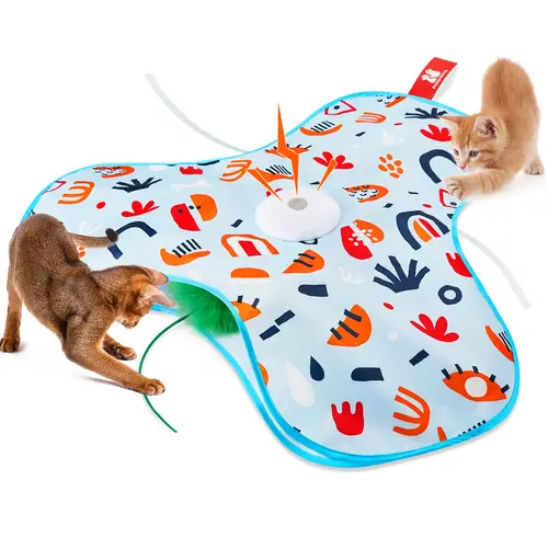 Potaroma Interactive Hide and Seek Cat Toy - Normal In-Cover Unpredictable Moving Feather, Motion Sensor Wand, Automatic Rechargeable, Durable & Safe Design, Universal Indoor Exercise Kicker for All Breeds, Floral Cover