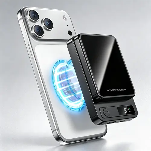 2026 Upgraded Thin Metal Digital Display Magnetic Power Bank (10000/5000mAh) - MagSafe Wireless Charger with Gravity Stabilization, Landscape Stand for iPhone 17/16/15/14/13/12 Pro Max, Portable Smartphone Charger with Cable for Travel, Devices Accessory,