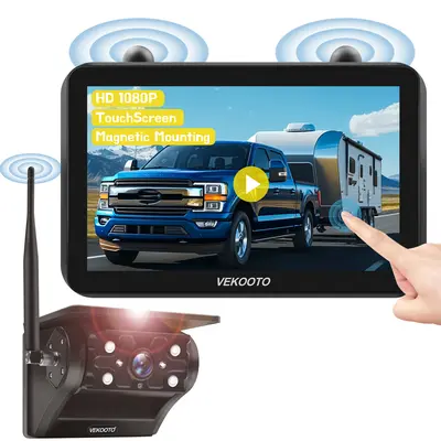 VEKOOTO VK7 Pro Magnetic Solar Wireless Backup Camera 7'' IPS Touchscreen Monitor IP69 Waterproof HD1080P No Wiring Rechargeable Camera for RV Trailer Camper Blind Spot Truck Automotive Backup Camera for Truck IR Night Vision farmer toolupgrade