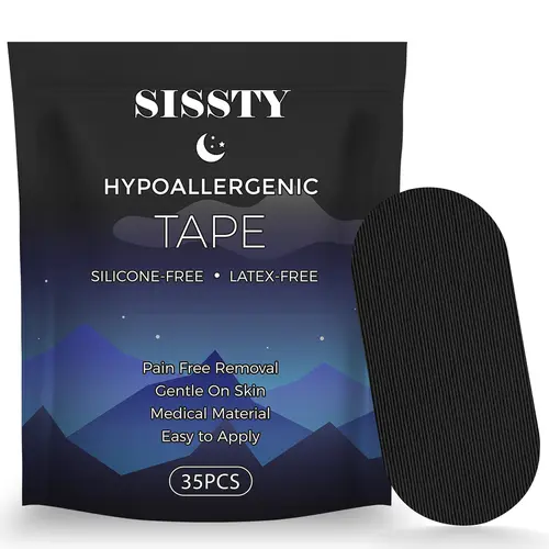 SISSTY Anti-Snoring Sleep Mouth Tape, 35 Strips 1-Month Supply, Black Gentle Cotton Adhesive Sensitive Sports Tape, Sleep Aid Supplies, Healthcare Accessory That Helps Keep Mouth Closed for Snoring Relief, Snore Mouth Tape