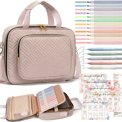 Floe Women's Large Bible Cover Organizer with Shoulder Strap, Durable Cover Shields Bible, Pens, Highlighters & Tabs for Colorcode Verses, Church Use Storage Bag, Easter Christian Gift