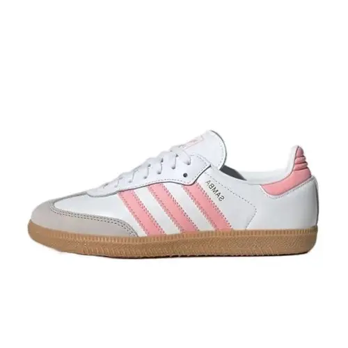 Adidas Samba OG Women’s-Youth Retro Sneakers, Smooth White Leather & Soft Suede Mix, Stylish Stripes Trefoil, Casual Daily Comfortable Walking Footwear