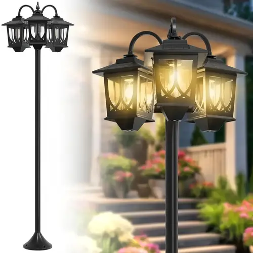 3-Head Solar Lamp Post - 60 Lumens Waterproof Outdoor Garden Lantern, Home Improvement Outdoor Lighting for Lawn, Pathway, Decoration,sohochic