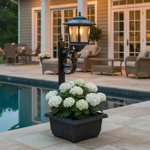 Hoodink Solar Post Light With Planter, Room Decor For Easter Wedding Decorations, Black Post Light, 2 In 1 Outdoor Solar Post Light For Porch Front Door Patio Roadside Decoration, Garden Decor Lights, Outdoor Landscape Lights,sohochic