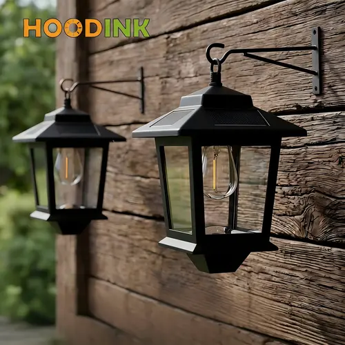 Hoodink Iron Solar Outdoor Wall Lanterns (2-Pack) - 4 Solar Panels, Anti-Rust, Warm White, Waterproof, Fast Charging, Energy Saving, Outdoor Decor, Water Resistant Patio Lights, Solar Wall Lamp, Light Up Lantern, Outdoor Garden Lantern, Solar Lanterns Dec