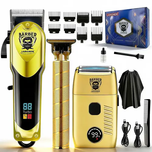 Professional Electric Hair Clipper Set, 1 Set LCD Display Electric Hair Trimmer with Accessories, Hair Shaving Tool for Barbershop Salon Home Use Barber Kit, Cordless Hair Cutting, Cordless Barber Clipper, Cordless Rechargeable Clippers