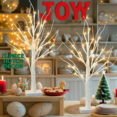 HOODINK 2PCS 2FT 24-LED Birch Tree Twinkle Lights - Indoor Outdoor Patio Decoration, Party Light, Room Decoration Ornaments for Home Ambience, Led Lights, Party Lights, Mood Lighting,sohochic