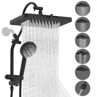 Hibbent Upgraded cUPC Certified Detachable Multi-Spray Shower Head Set with Handheld Shower Heads - 5-Spray 13-in Pressurized Rain Model, 10-Mode Modern Handheld, 12-in Extension Arm, 4-Way Diverter, 71-in Pressurized Hose, Holder, Black,home essentials