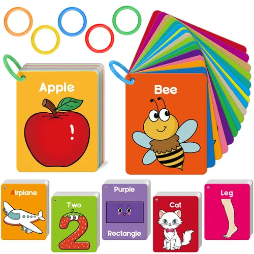 Torlam Educational Flash Cards Toy - Toddler Learning Activities, Counting Game Set with Alphabet, Numbers, Shapes, Colors, Animals, Body Parts, Foods, Toys, Counting Game Set Flash Cards