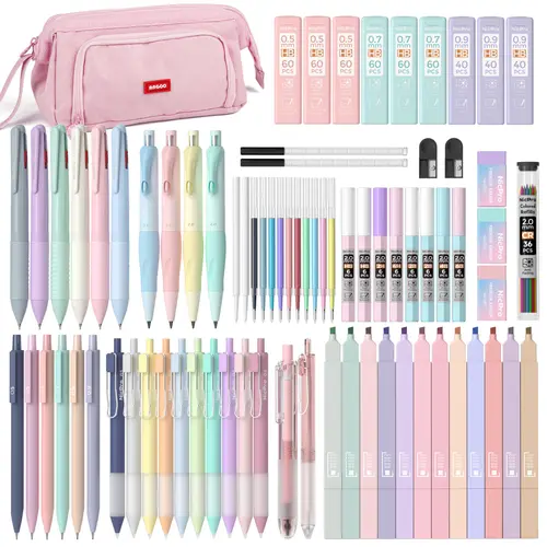 Nicpro Aesthetic School Supplies with Cute Pen Case, Pastel Highlighters, Ink Gel Pens, Mechanical Pencils, Ballpoint Pen for Student Stationary, ideal Christmas gifts
