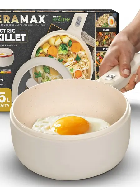 Ceramax Electric Cooker Nonstick Ceramic Skillet Pan Hot Pot Mini Cooker with Lid Steamer