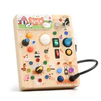 Joyreal Montessori Sensory Busy Board, Square-Shaped Wooden Busy Board with LED Light Up Switches,  Portable Learning Kids Toys,Christmas Gifts Ideas, #backtoschool