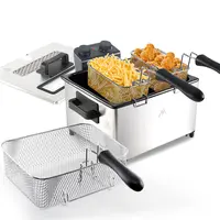 Kerilyn 3.2Qt/5.3Qt Deep Fryer with Basket, Stainless Steel Electric Oil Fryer 1700W Electric Deep Fryer with Time & Temperature Control for Home Use, 3 Frying Baskets, Lid with View Window and Odor Free Filter, Stainless Steel,