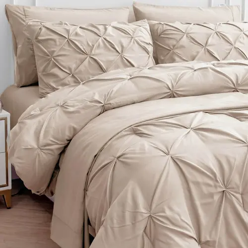 LANE LINEN Bed in a Bag Comforter Set - Brushed Microfiber Pintuck Down Alternative Comforter, Sheets, Pillowcases & Shams, All-Season, Machine Washable - Dorm, Guest Room & First Apartment Bedding, Housewarming & Wedding Registry Gift