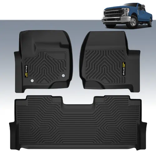 CROSSDESIGN TPE Floor Mats Fit For 17-26 F250/F350/F450/F550 Super Duty Crew Cab, Front Row Bucket Seats,All Weather Waterproof  Unique Black, Truck Floor Mats, 2017-2026 F250,toolupgrade