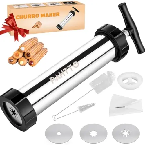 Stainless Steel Hollow Churro Maker Set with Handle, Piping Bag, 2 Cleaning Brushes, 4 Churro Form Nozzles for Hollow Shape, Kitchen Utensil Gift Idea