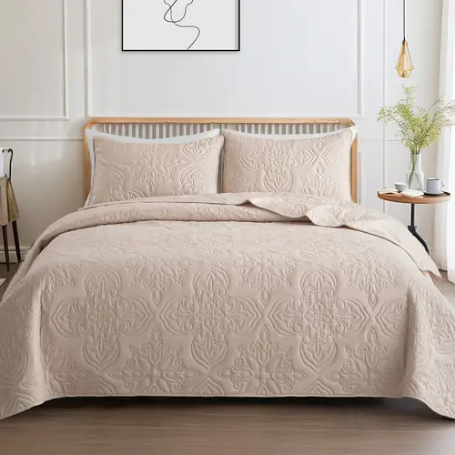 【backtoschoolday】Whale Flotilla Soft Quilt Bedding Set for All Seasons, Vintage Damask Ultrasonic Quilts Set, Lightweight Reversible Bedspread,Bed Cover with 2 Pillow Shams for Cal King/King/Queen Size,1 Pillow Sham for Twin Size, soft microfiber bedroom