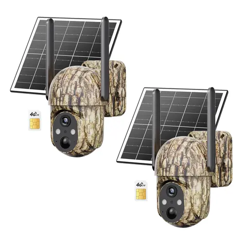 4G LTE Cellular Solar Surveillance Security Camera CB114S - 2K HD Video, 360° View, Solar Panel, Local Monitor, Wall Mount, Rechargeable, Live Only, No WiFi Support, Cellular Data Replenishment Required, Memory Storage Capable