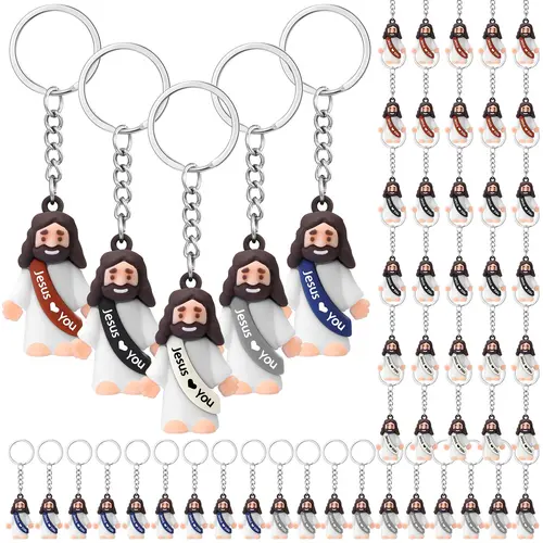 24/48Pcs Little Jesus Keychain Jesus Loves You Keychain Bulk for Church Event Sunday School Class Reward Religious Party Favors Thanksgiving Gift for Family Friends Teacher Pastor Trunk or Treat Giveaways Halloween Treat Bags Stuffer