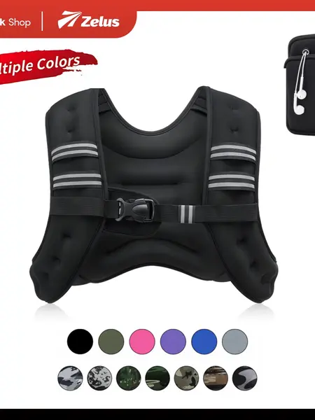 【BackToSchool】ZELUS Weighted Vests,6/8/12/16/20/25/30lb Rucking vest with Detachable Phone Pouch&Reflective Stripes&Adjustable Straps|Exercise Equipment & Workout Enhancer for Motivational Walking,Strength Training,Running|#