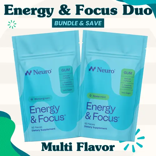 Energy & Focus Duo - Caffeine Gum - Multi Flavor (2-Bulk Pouches)