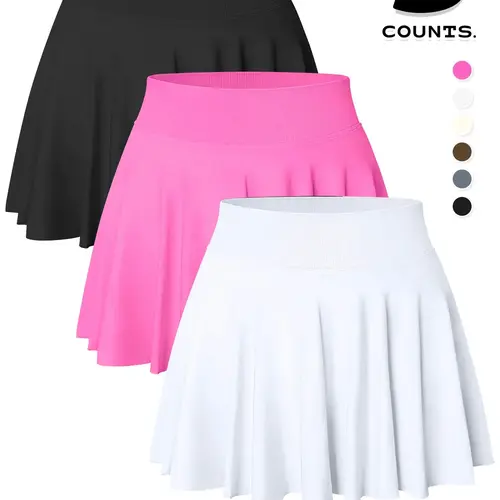 Women's Solid Color 2 in 1 High Waist Sports Skort, Workout Tennis Skorts, High Waisted Skorts, Comfy Breathable Skort for Tennis Golf, Ladies Sportswear for All Seasons