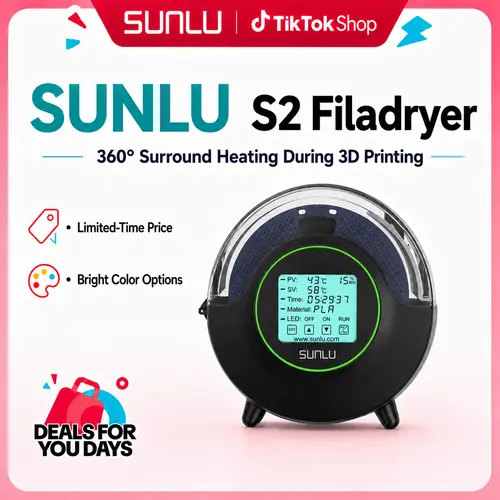 SUNLU S2 Black 3D Printer Filament Dryer - 360° Surround Heating Function, Fused Deposition Modeling 3D Printing Supply for Computers & Office Equipment (1 Set), Fused Deposition Modeling 3D Printing Supplies tiktokshopbacktoschool, S2 Model