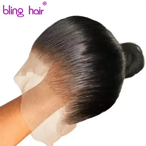 BLING HAIR Women's Straight Human Hair Full Lace Wig - 13x4 Brazilian Remy, 180% Density, Pre-Plucked Undetectable HD Lace, Female Side Part Wig,sohochic