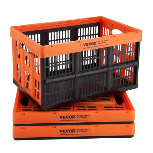 【Father's Day Dad Gift】VEVOR 3-Pack 45L Compact Waterproof Collapsible Plastic Storage Baskets - Durable Cargo Organiser, Collapsible Bin with Handles for Balanced Carry, Rustfree Strength, Home & Car Use, Folds Flat for Storage Organization,toolupgrade