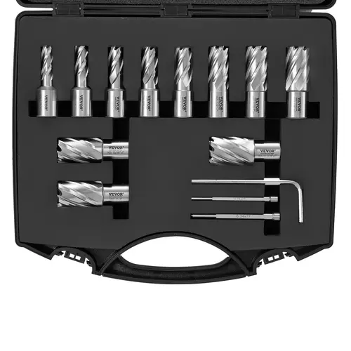 【toolupgrade】VEVOR 13-Piece Annular Cutter SetWeldon Shank Mag Drill Bits (7/16"-1-1/16" Cutting Diameter1" Cutting Depth)M2AL HSS2 Pilot PinsHex WrenchPortable CasePower Tool Tool Accessories for Magnetic Drills, High-Speed Steel, M2al Heat Resist, Metal