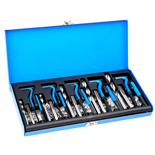 【toolupgrade】VEVOR 131 PCS Helicoil Thread Repair Toolkit - SAE Hardware Kit with 1/4, 5/16, 3/8, 7/16, 1/2 in UNC Sizes, Stainless Steel, Heat-Treated Bits, Rubber Grip, Mechanic Service Tool Kit, Tool Combo Kit